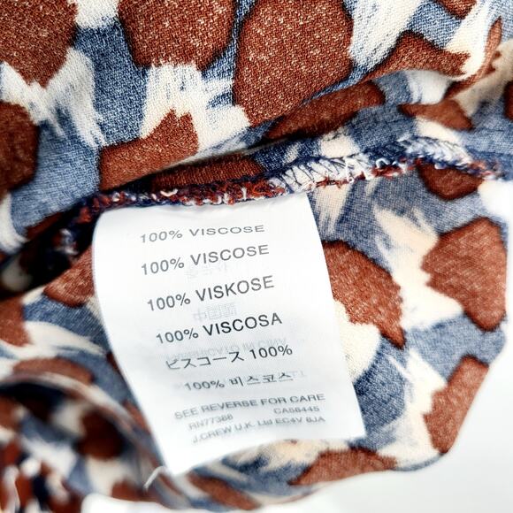 J. Crew Brown Blue White All Over Print Cap Sleeve Blouse Top Women's Size 0 - Picture 5 of 7